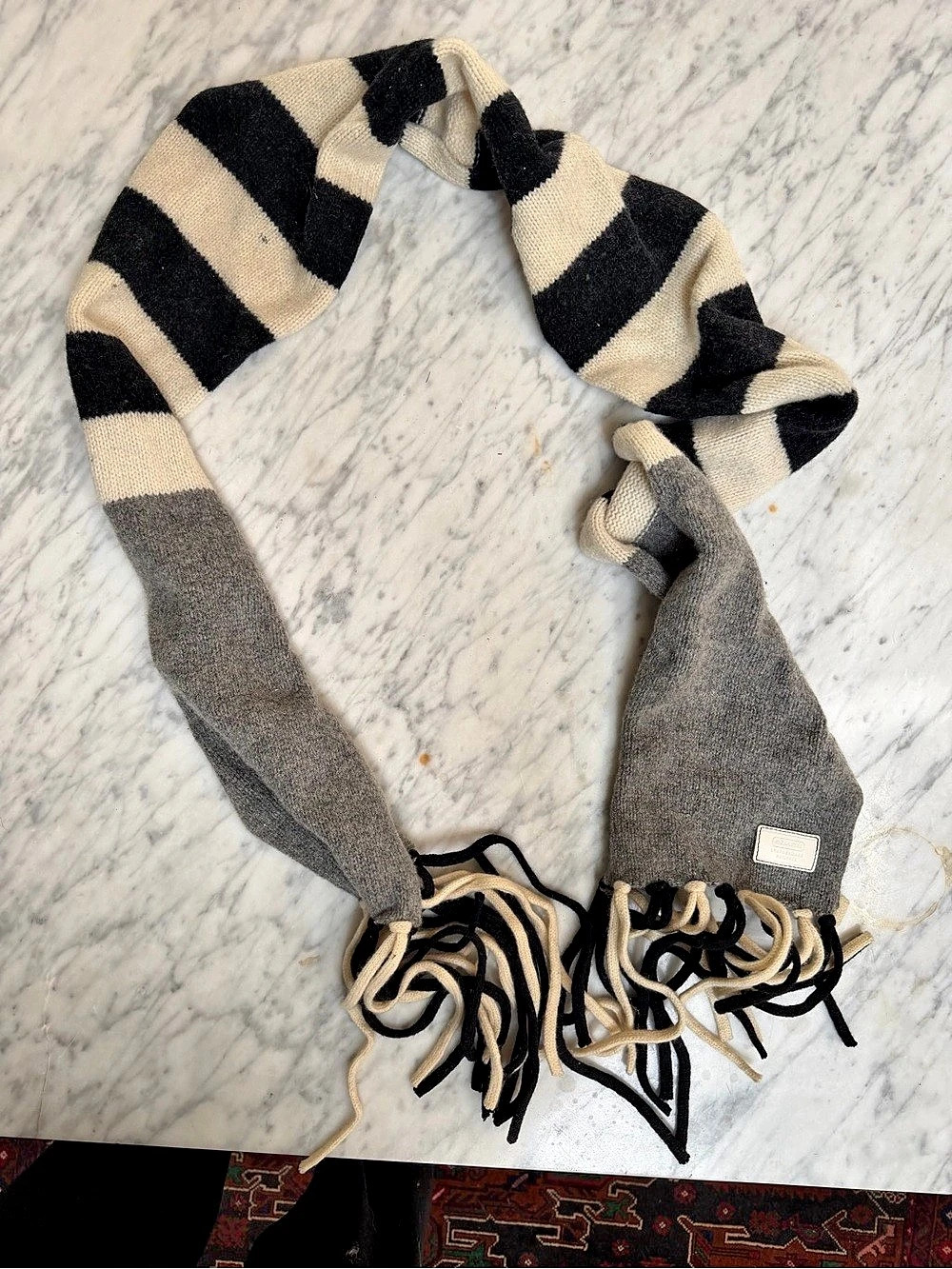 Coach Striped Wool Scarf in Gray & Black